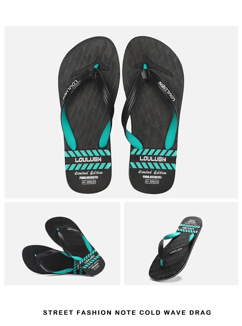 Men's New Summer Teal Black Flip Flops — feature 18