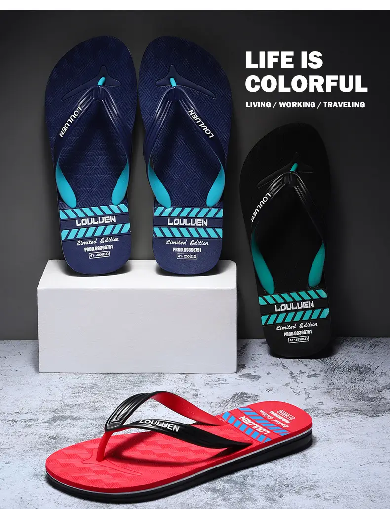 Men's New Summer Teal Black Flip Flops — feature 5