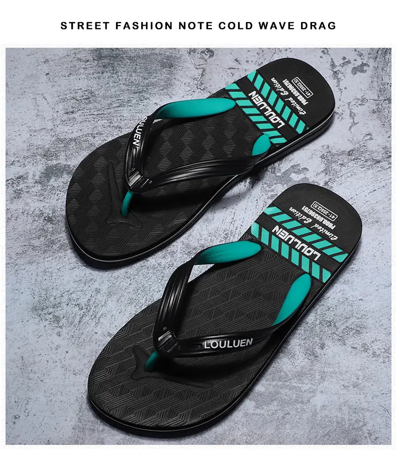 Men's New Summer Teal Black Flip Flops — feature 6