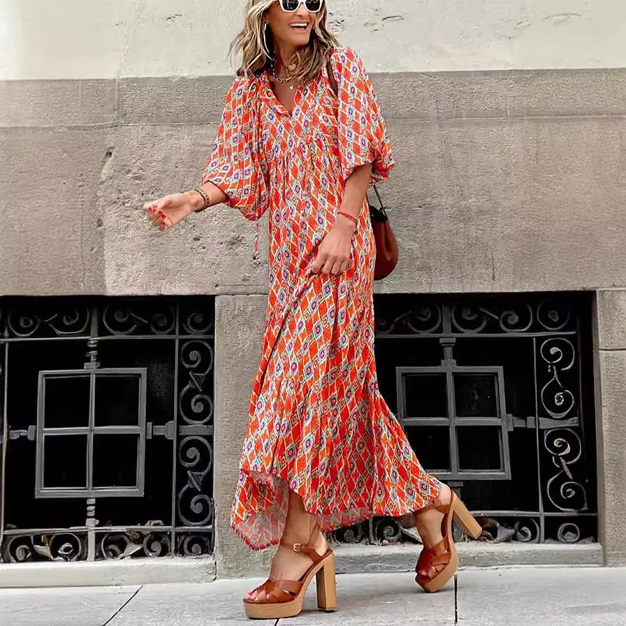Women Digital Printed Long Dress Purple 2023 Summer - Image 8