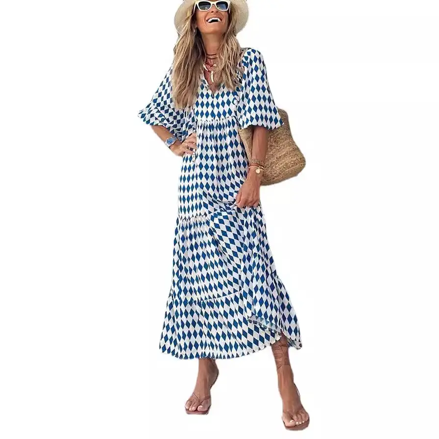 Women Digital Printed Long Dress Purple 2023 Summer - Image 9