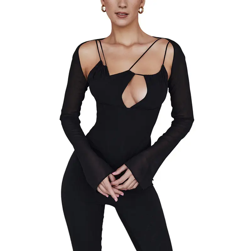 Black Mesh Long Sleeve Slimming Top for Women - Image 7