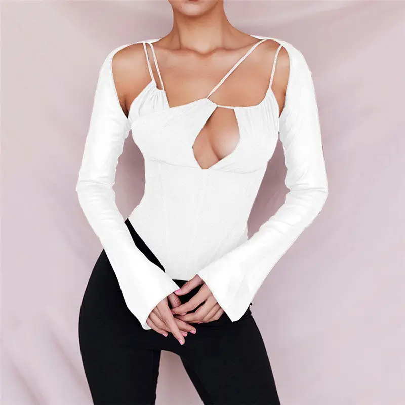 Black Mesh Long Sleeve Slimming Top for Women - Image 2