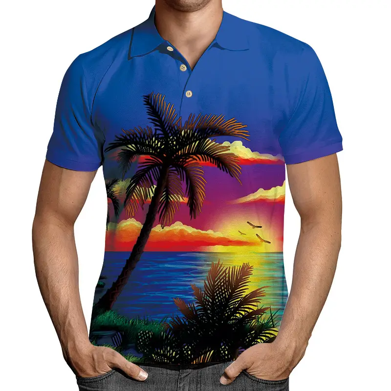 2026 Men 3D Printed Lapel T-Shirt Black Gold Chain