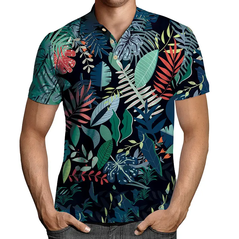 2026 Men 3D Printed Lapel T-Shirt Black Gold Chain