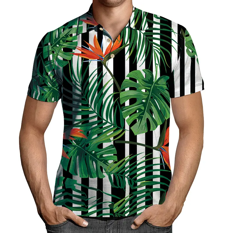 2026 Men 3D Printed Lapel T-Shirt Black Gold Chain