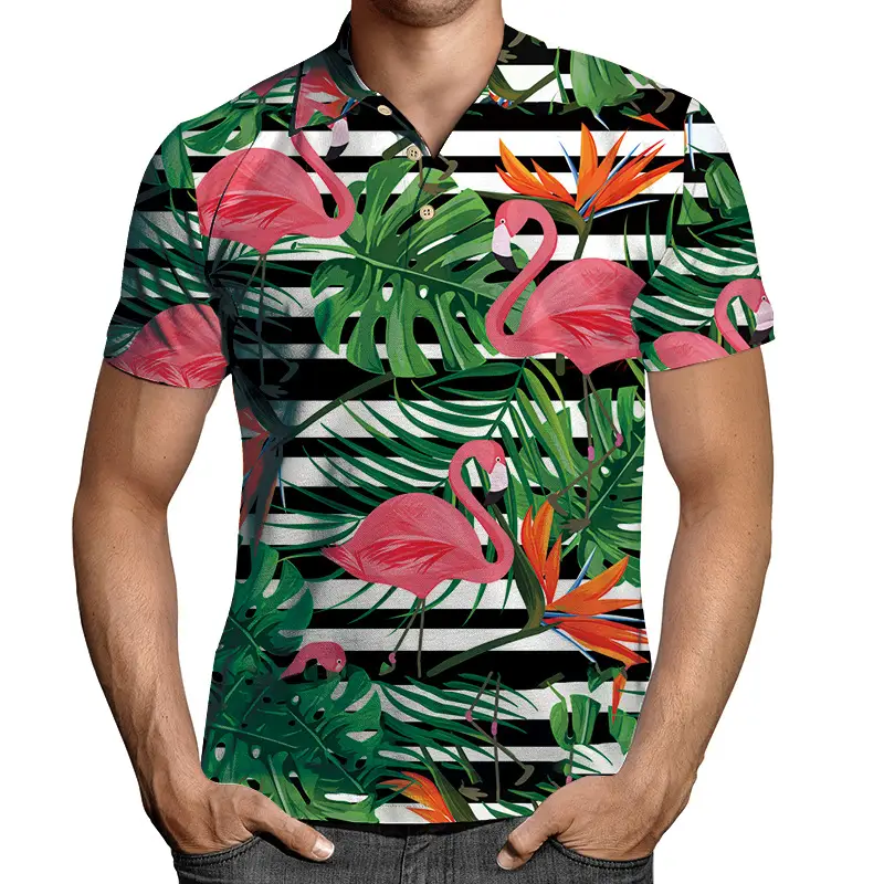 2026 Men 3D Printed Lapel T-Shirt Black Gold Chain