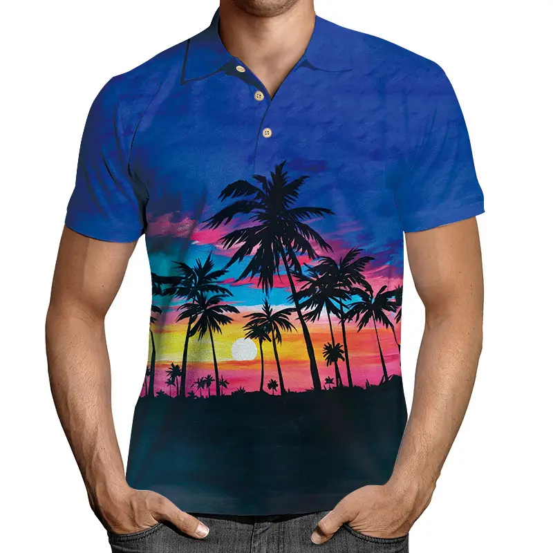 2026 Men 3D Printed Lapel T-Shirt Black Gold Chain