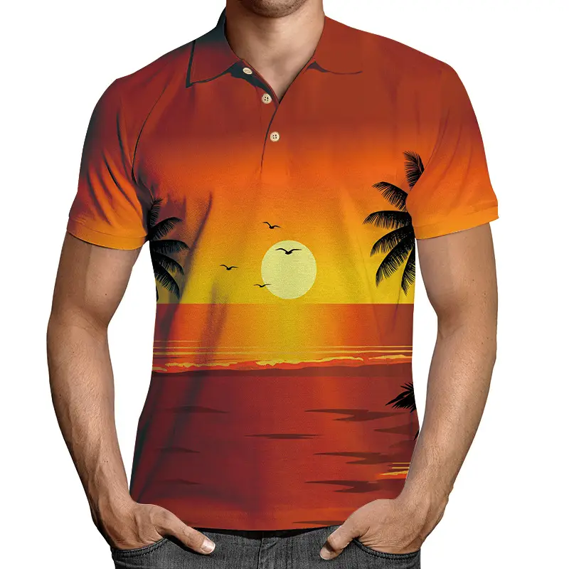 2026 Men 3D Printed Lapel T-Shirt Black Gold Chain