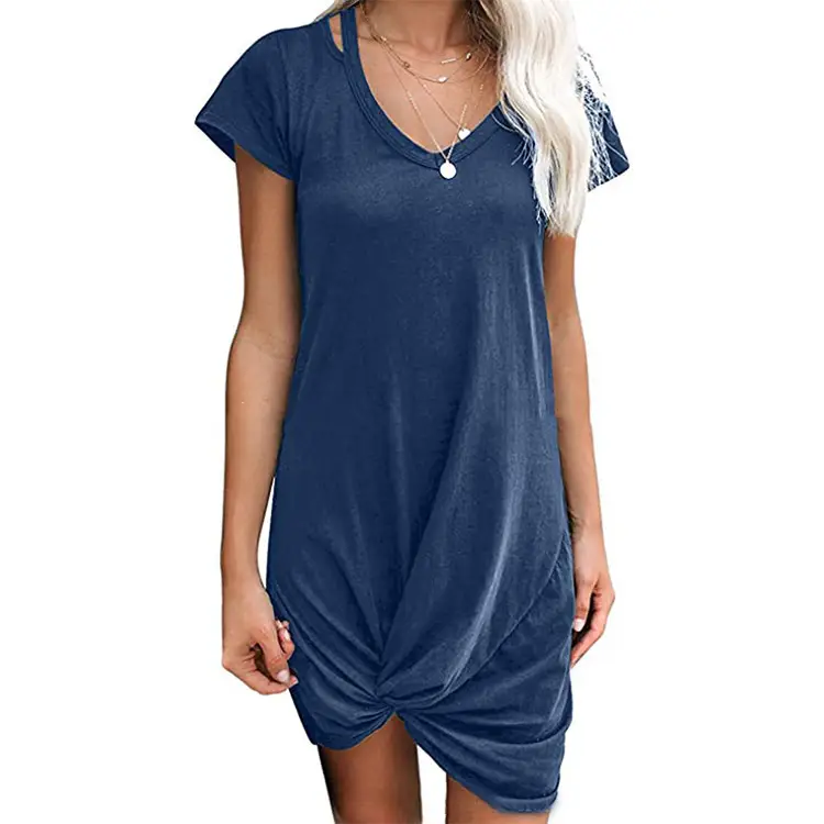 2024 Grey Twist V-Neck Short Sleeve T-Shirt Dress Women - Image 8