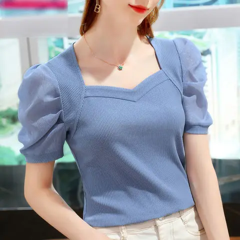 Pink Ice Silk Ribbed T-Shirt Women 2024 Summer - Image 7