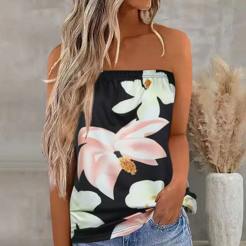 Printed Floral T-Shirt for Women Black White Pink