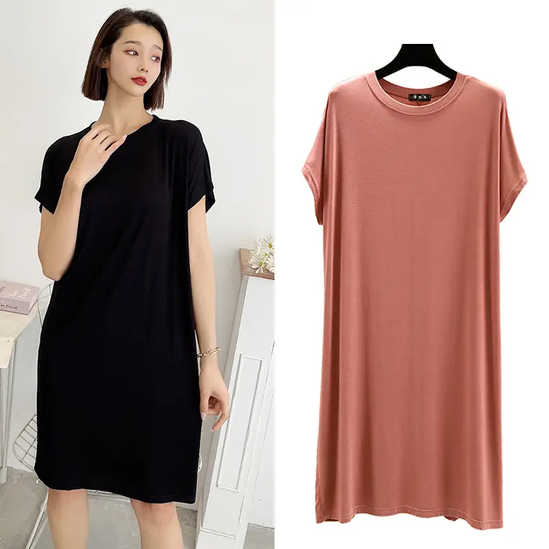 Women's New Modal Loose Nightdress Pink Plus Size - Image 12
