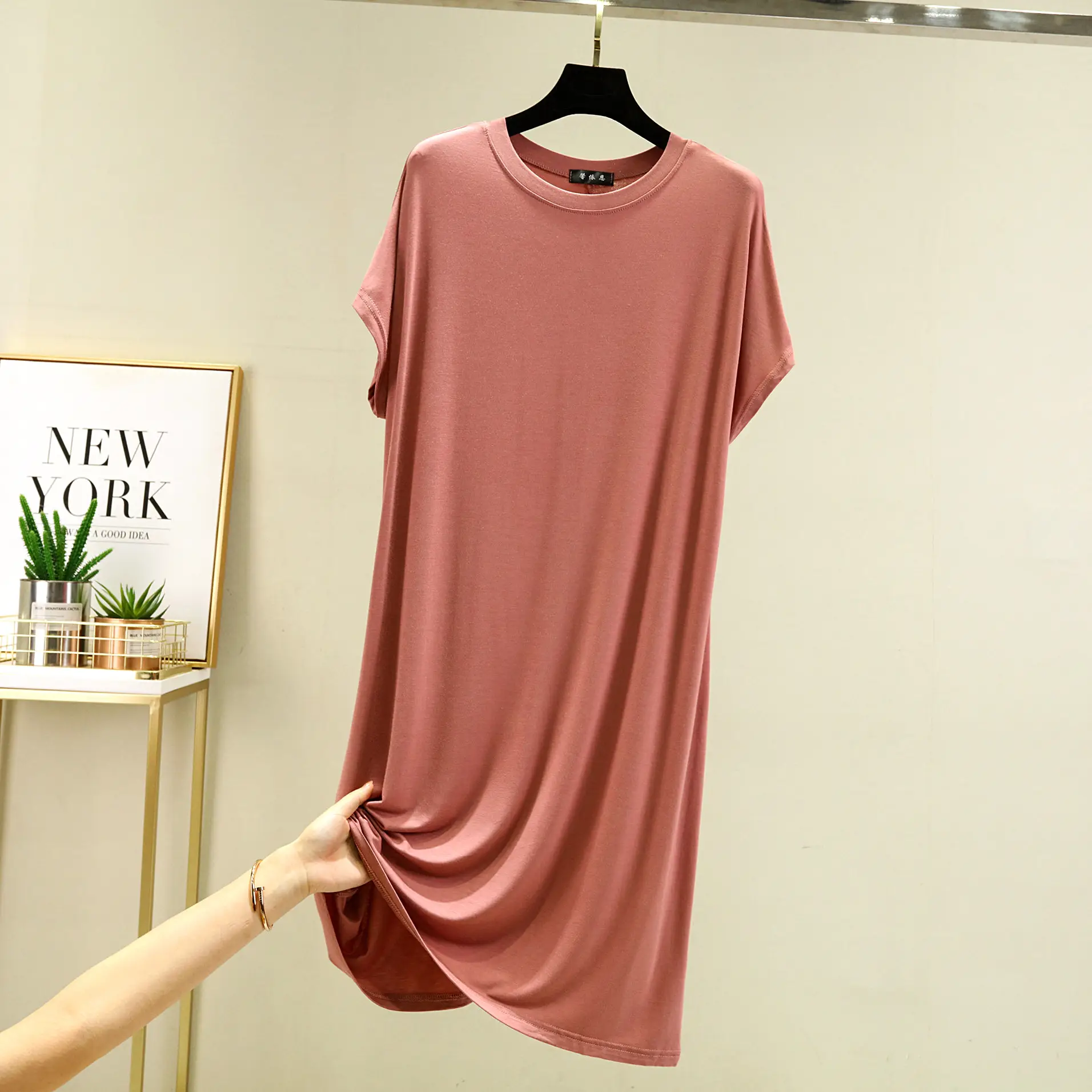 Women's New Modal Loose Nightdress Pink Plus Size - Image 3