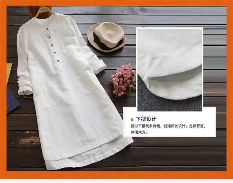 2024 White Cotton Linen Long Sleeve Shirt Large — feature 10
