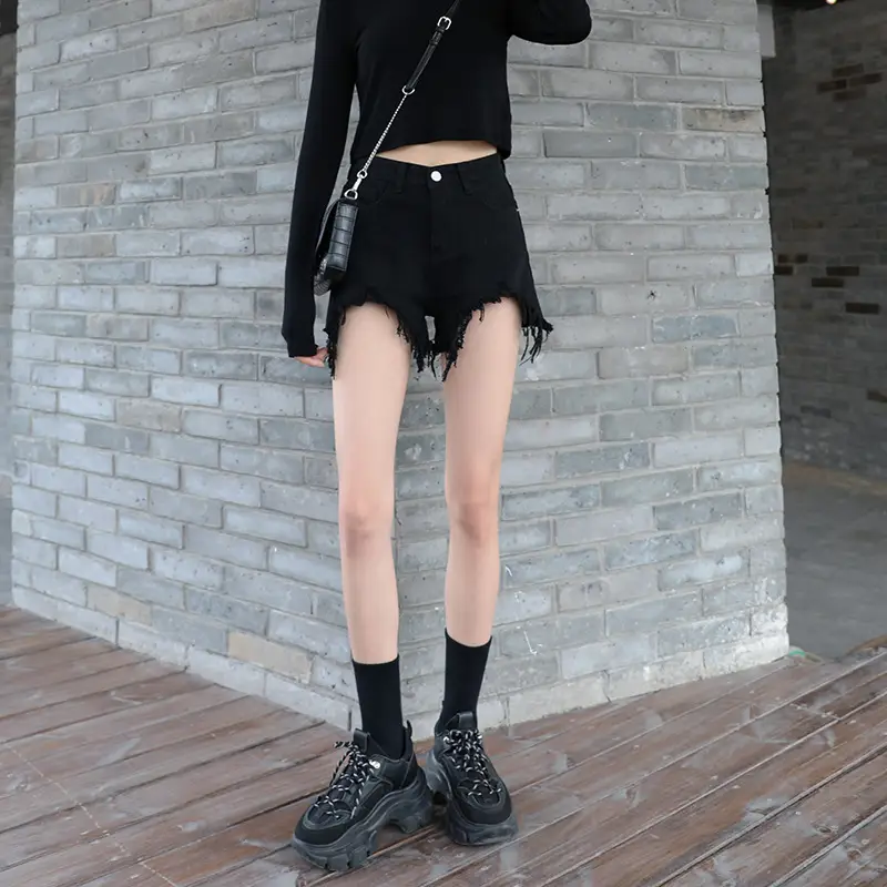 Denim Shorts Women Black High Waist Ripped Shorts - Image 6
