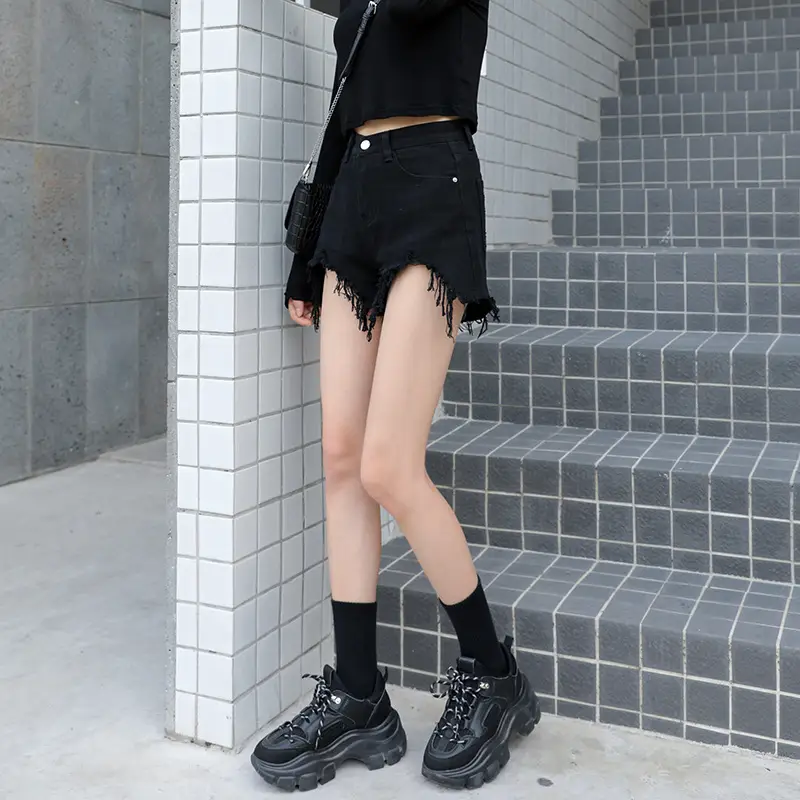Denim Shorts Women Black High Waist Ripped Shorts - Image 7