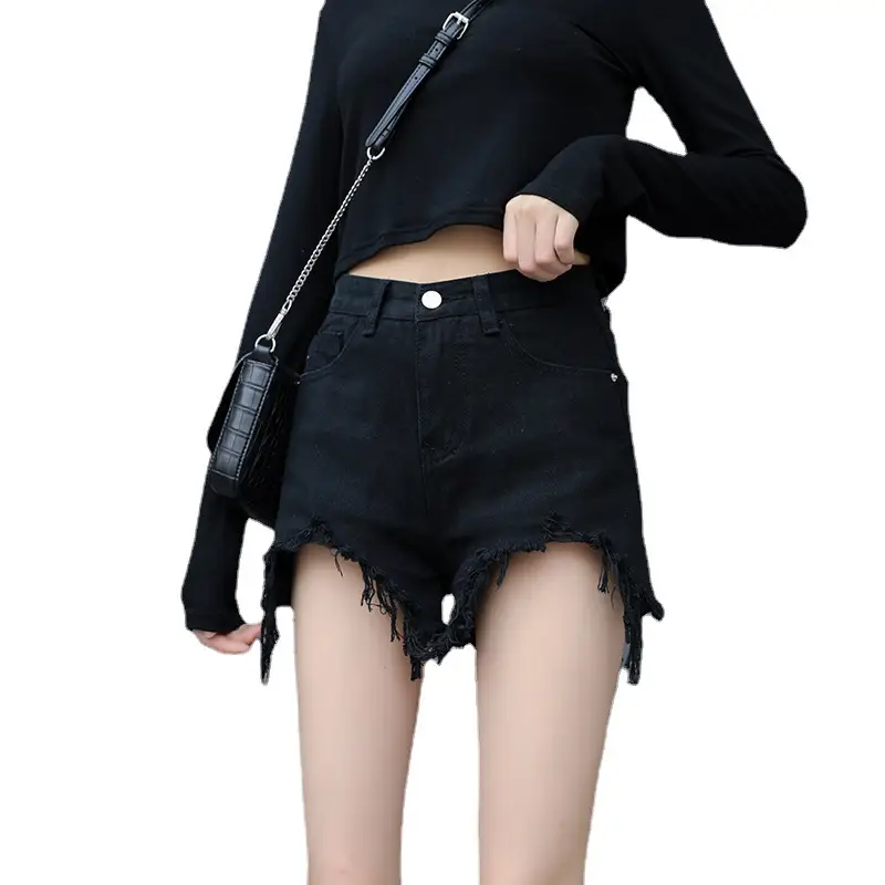 Denim Shorts Women Black High Waist Ripped Shorts - Image 9