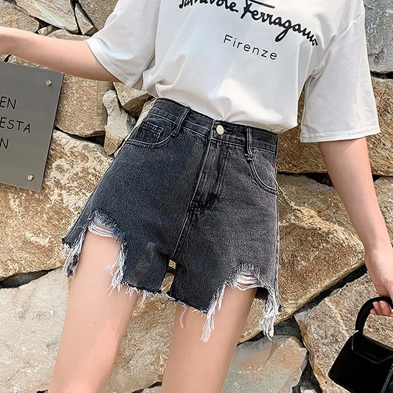 Denim Shorts Women Black High Waist Ripped Shorts - Image 3