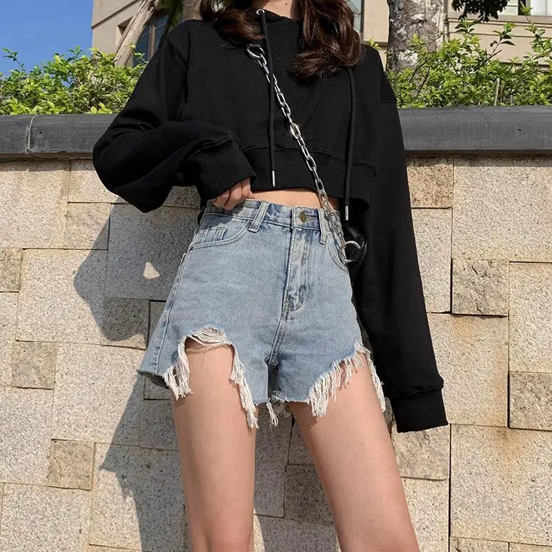 Denim Shorts Women Black High Waist Ripped Shorts - Image 4