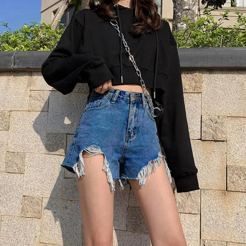 Denim Shorts Women Black High Waist Ripped Shorts - Image 5