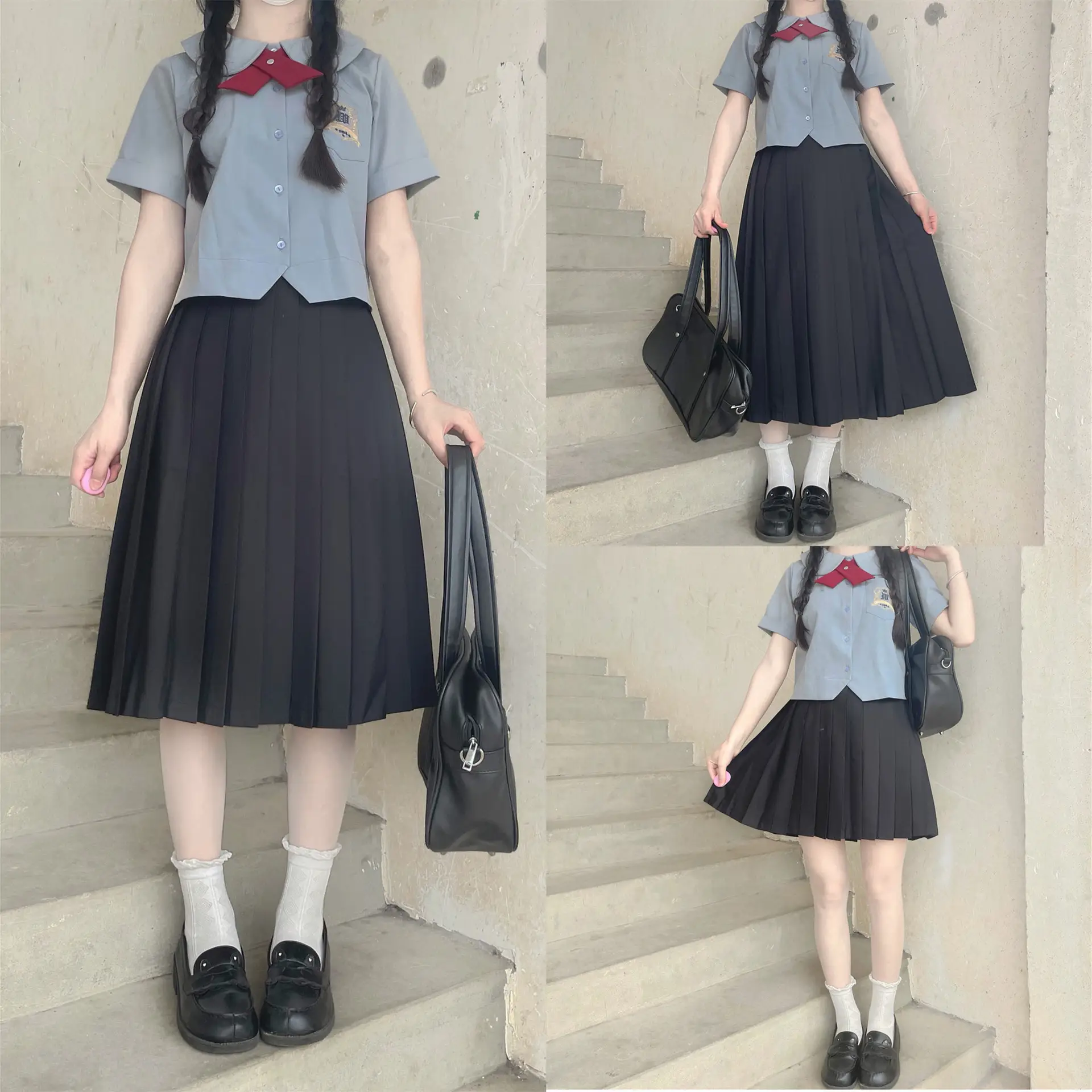 Black Pleated Skirt Uniform Bad Long Skirt - Image 8