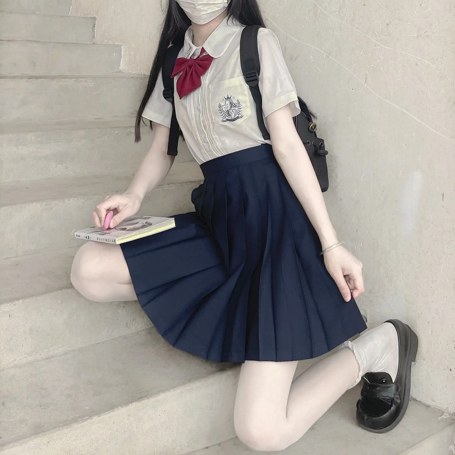 Black Pleated Skirt Uniform Bad Long Skirt - Image 9