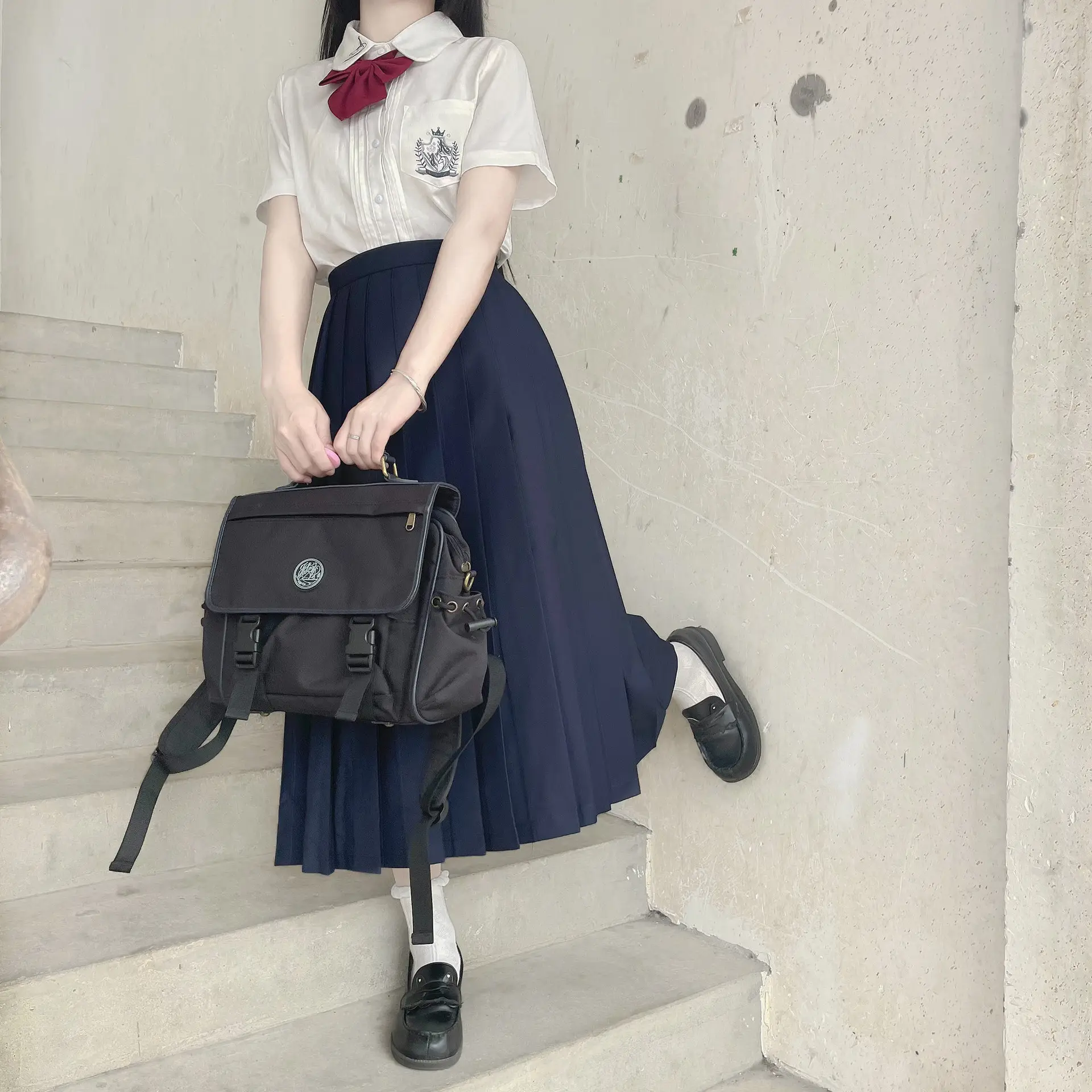 Black Pleated Skirt Uniform Bad Long Skirt - Image 10