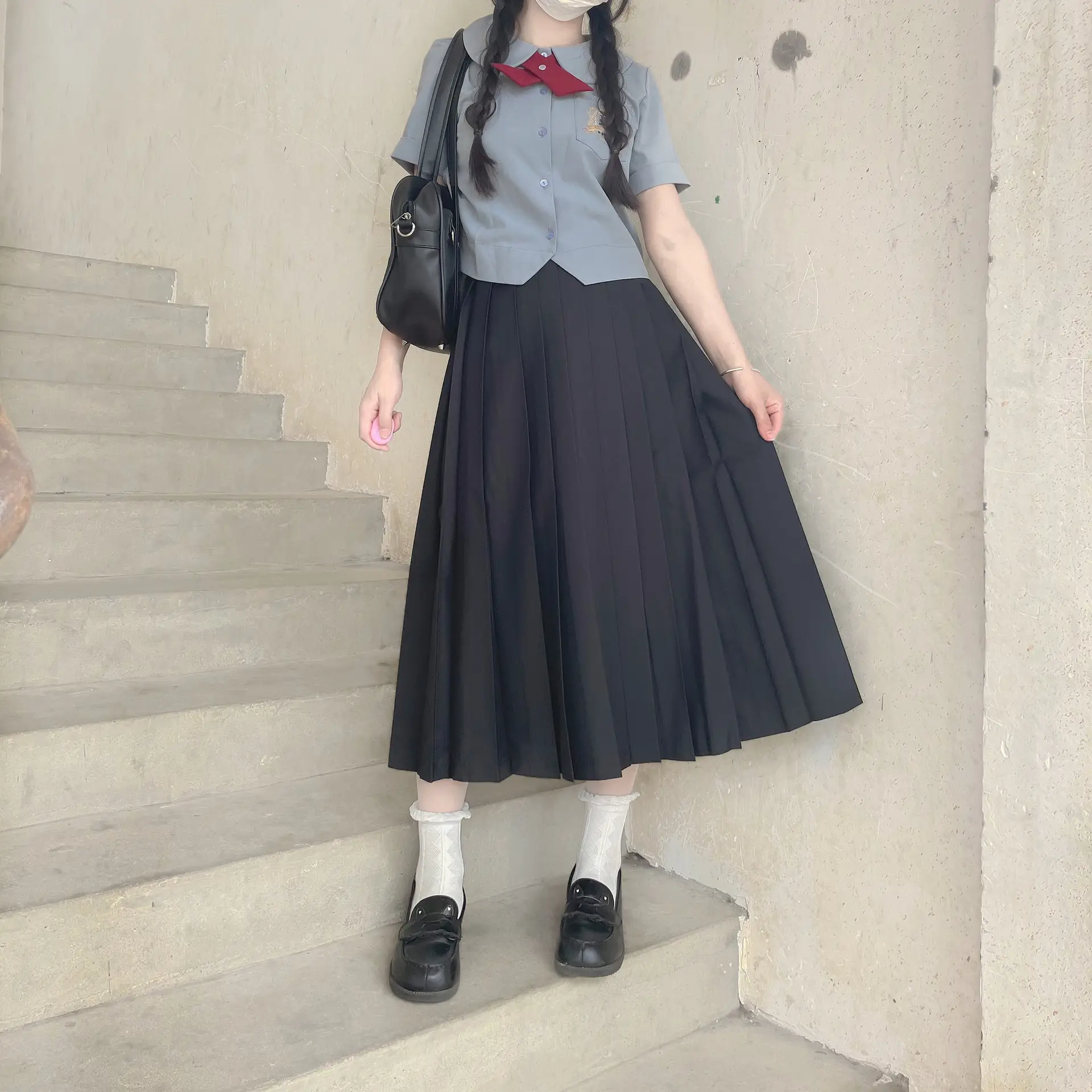 Black Pleated Skirt Uniform Bad Long Skirt - Image 11