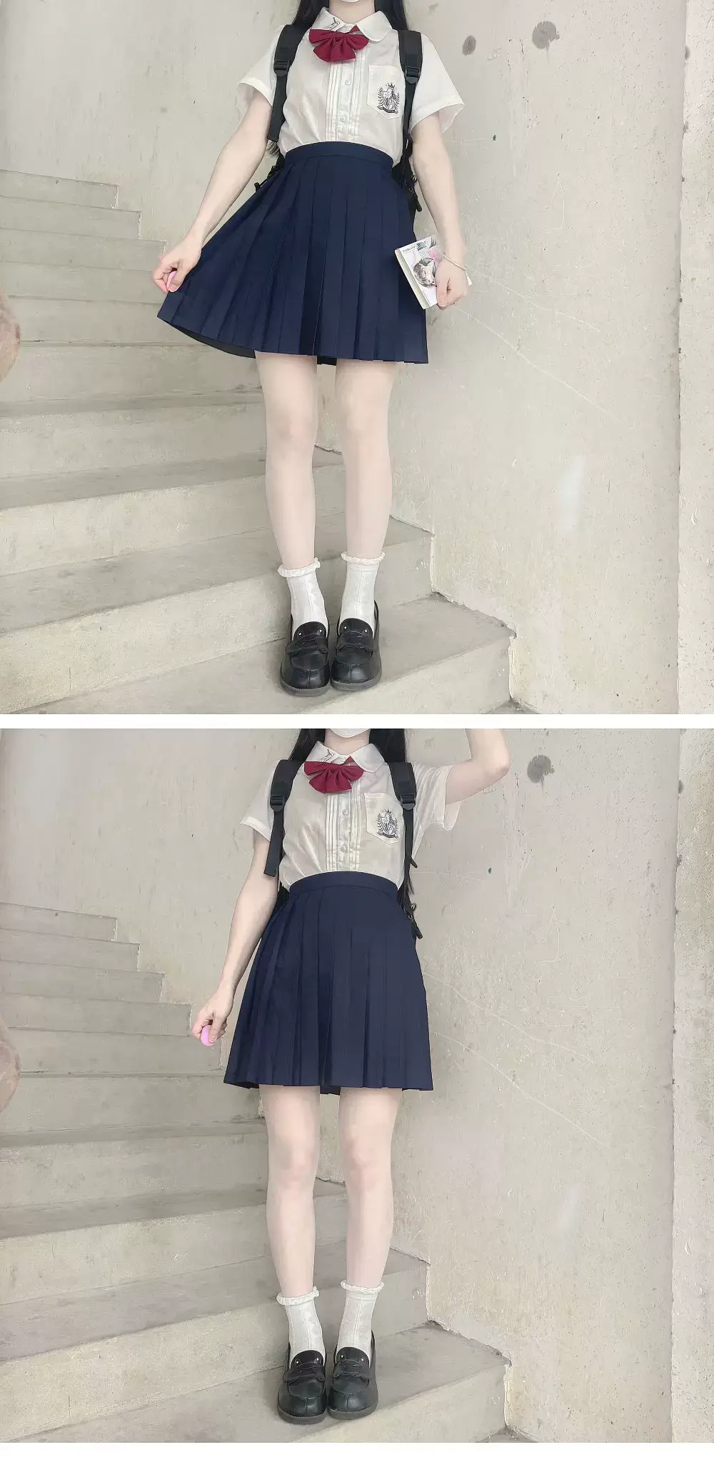 Black Pleated Skirt Uniform Bad Long Skirt — feature 2