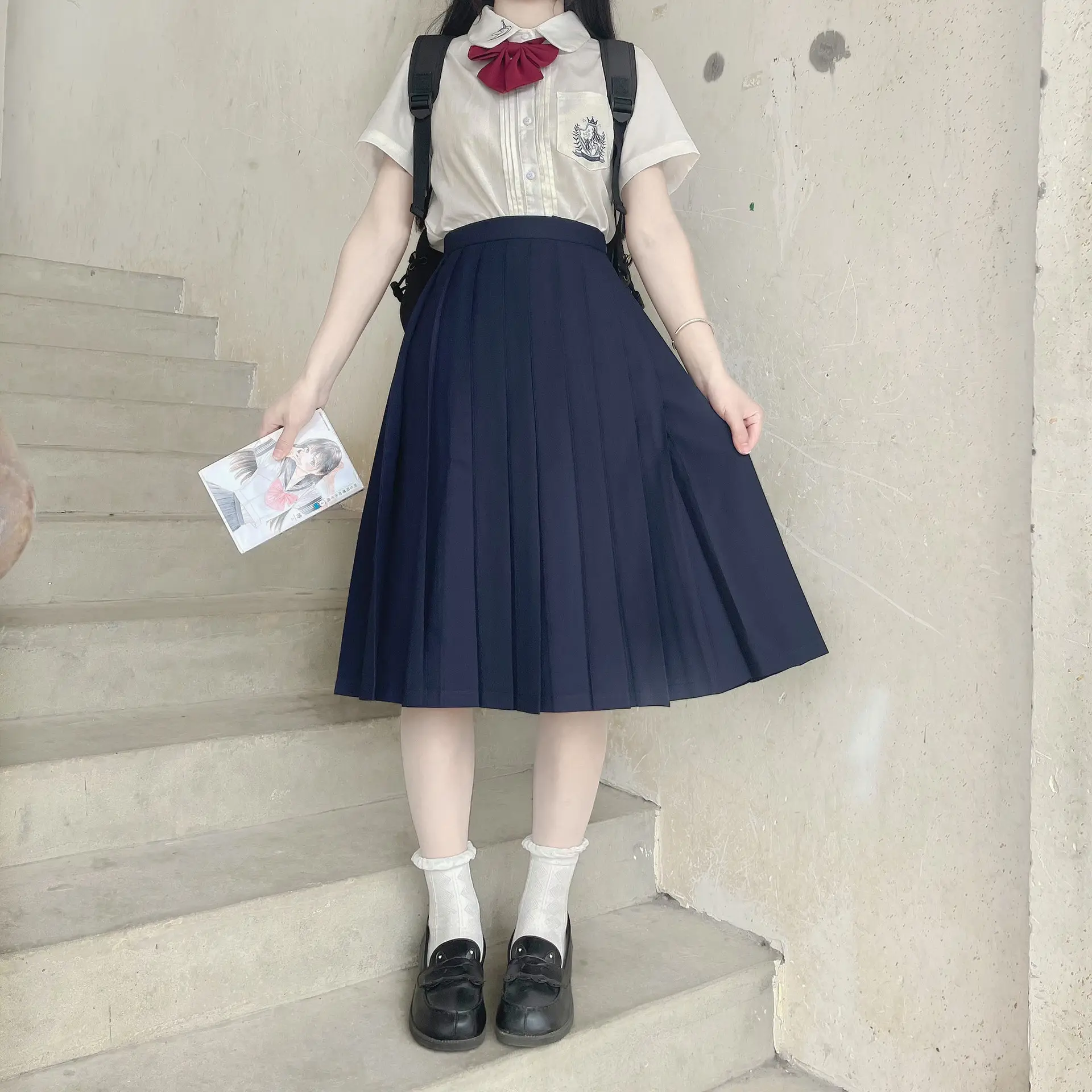 Black Pleated Skirt Uniform Bad Long Skirt - Image 2