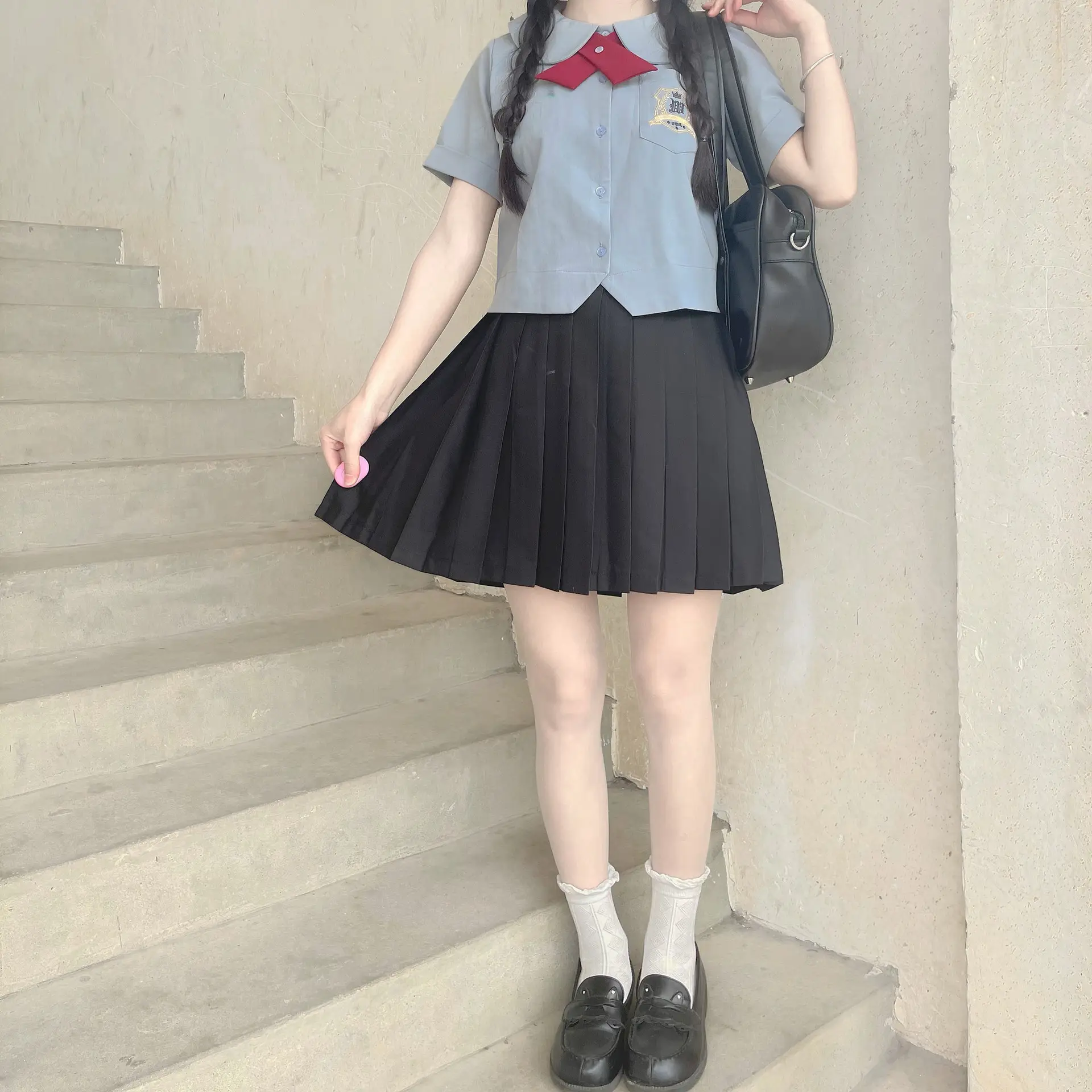 Black Pleated Skirt Uniform Bad Long Skirt - Image 4