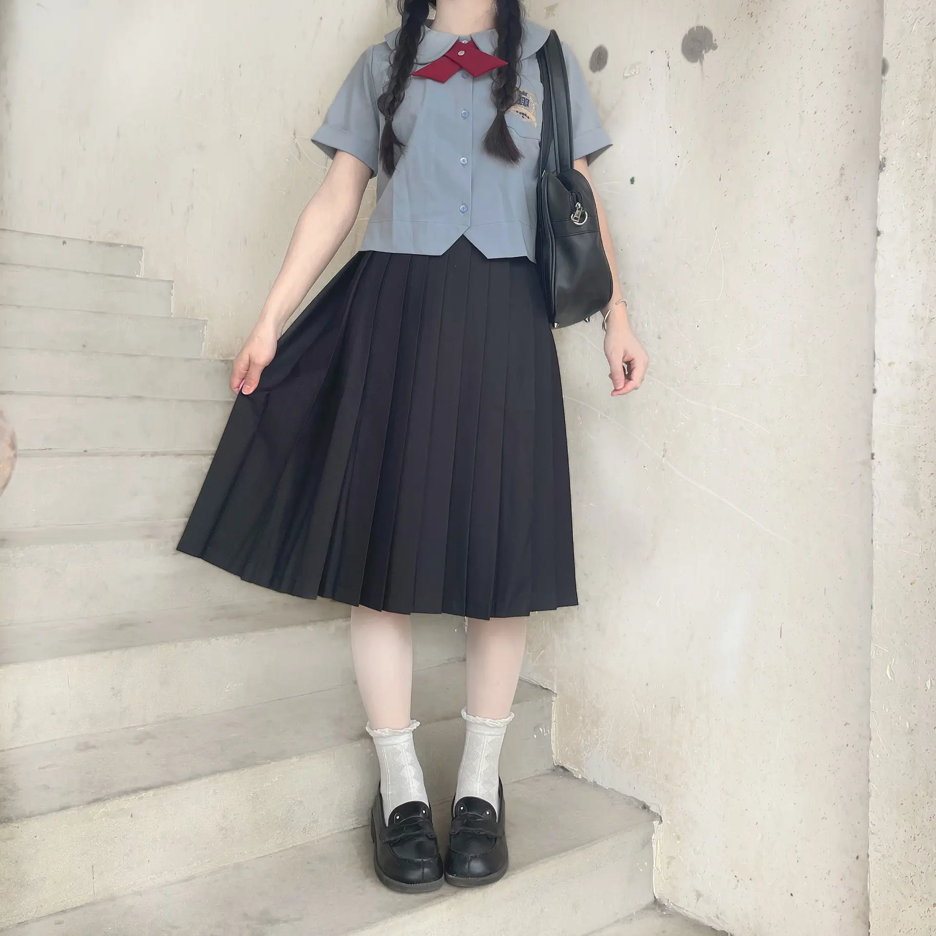 Black Pleated Skirt Uniform Bad Long Skirt - Image 5