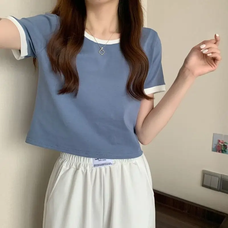 Women Pink Round Neck Short Sleeve T-Shirt 2025 Summer — feature 9
