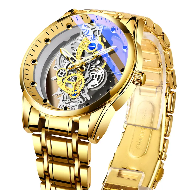 Double-sided transparent hollow automatic watch men's watch men's waterproof luminous quartz watch tremolo new cross-border