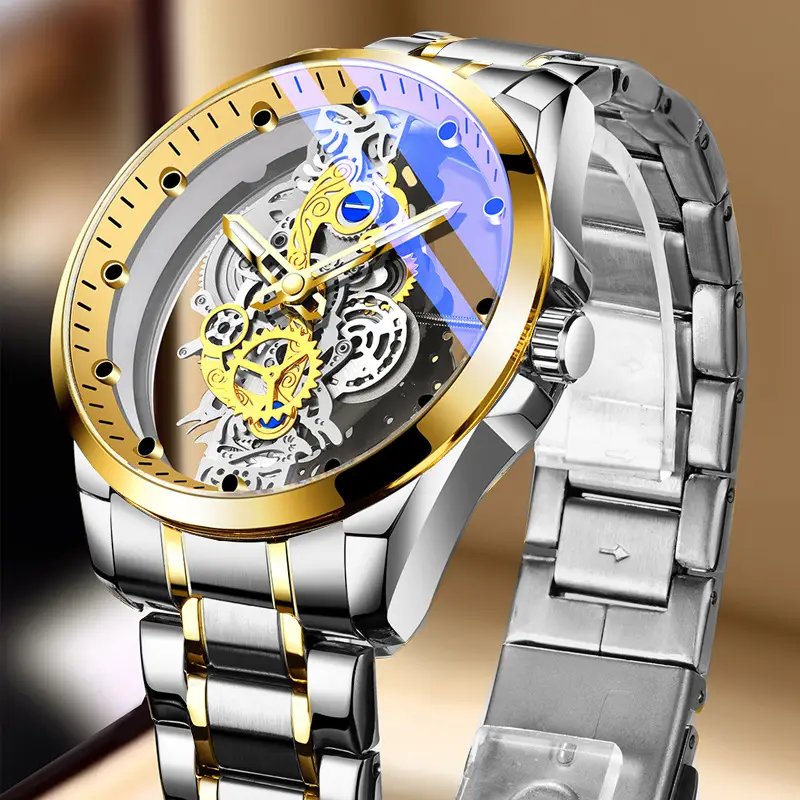 Double-sided transparent hollow automatic watch men's watch men's waterproof luminous quartz watch tremolo new cross-border
