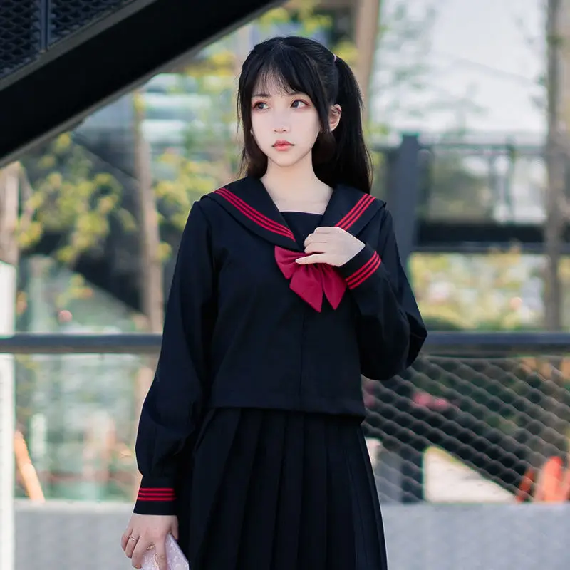 Japanese Orthodox Jk Uniform Dark Black Red Bad Skirt Suit