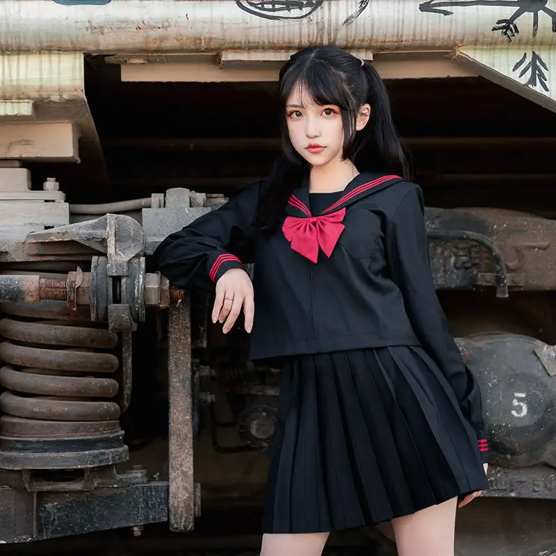 Japanese Orthodox Jk Uniform Dark Black Red Bad Skirt Suit