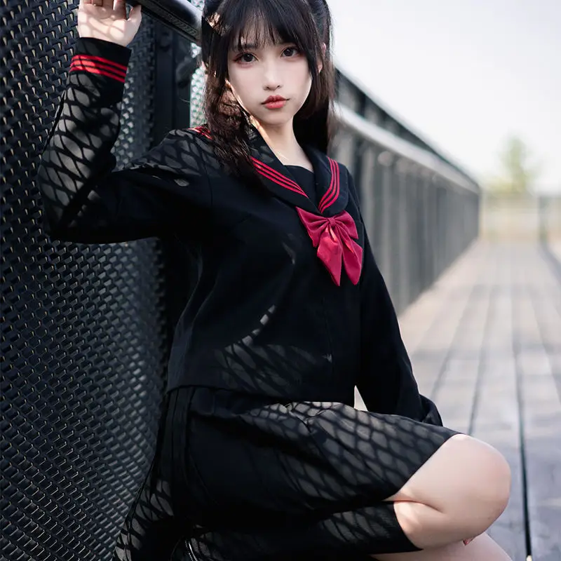Japanese Orthodox Jk Uniform Dark Black Red Bad Skirt Suit