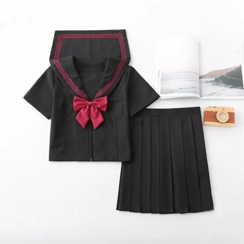 Japanese Orthodox Jk Uniform Dark Black Red Bad Skirt Suit