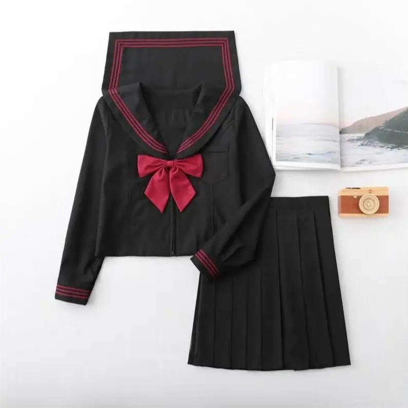 Japanese Orthodox Jk Uniform Dark Black Red Bad Skirt Suit