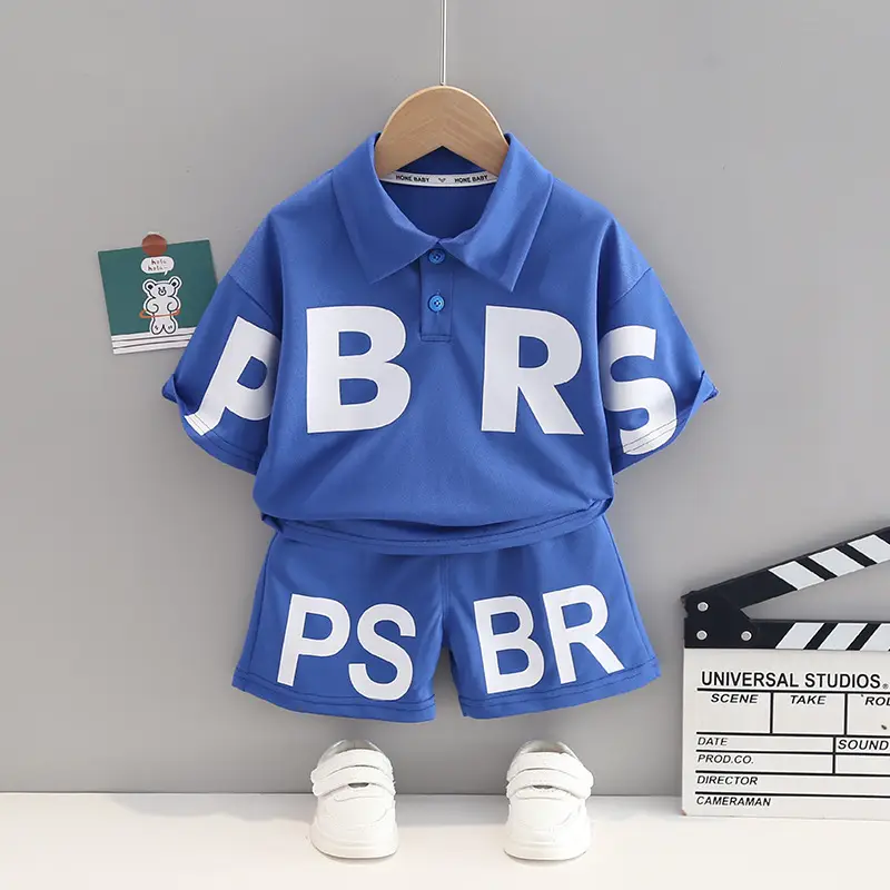 Blue Korean Style Boys T-Shirt Set Short Sleeve Two Piece - Image 2
