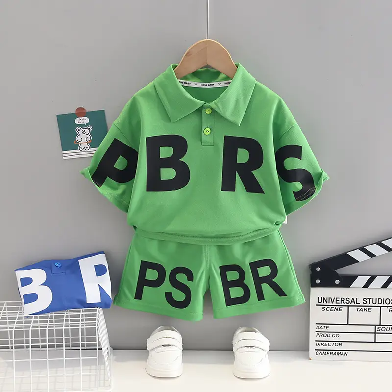 Blue Korean Style Boys T-Shirt Set Short Sleeve Two Piece - Image 3