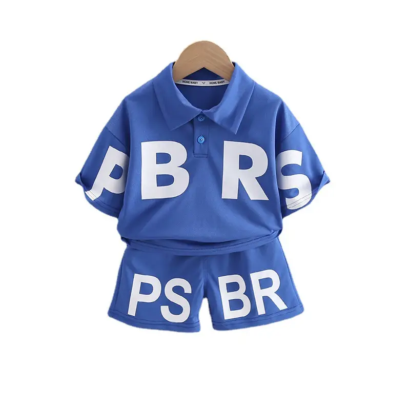 Blue Korean Style Boys T-Shirt Set Short Sleeve Two Piece - Image 5