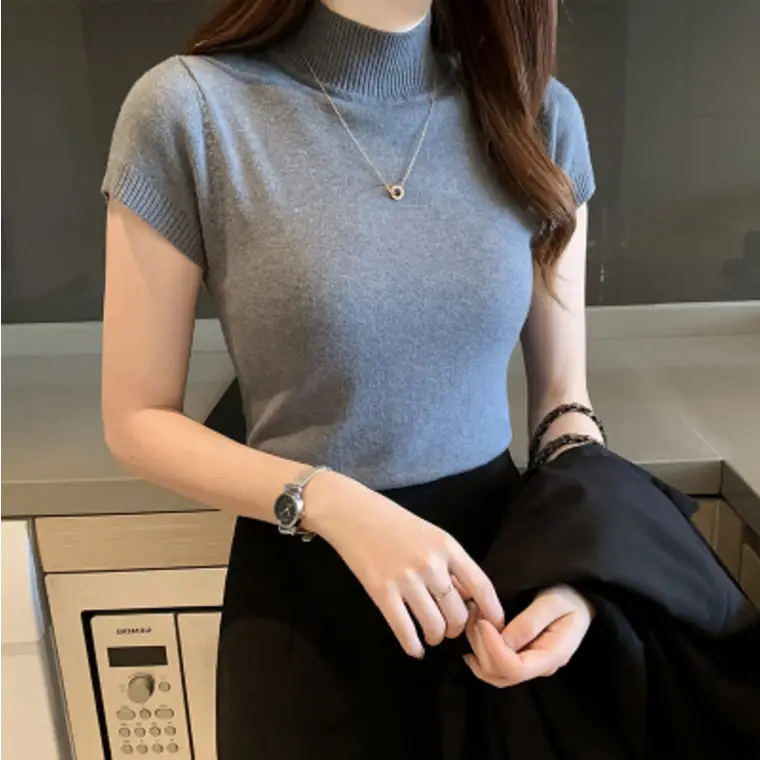 Women Korean Style T-Shirt Brown Short Sleeve - Image 13