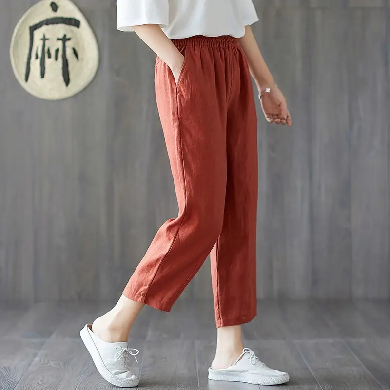 Women Cotton Linen Harem Pants Large Size Nine Point - Image 8