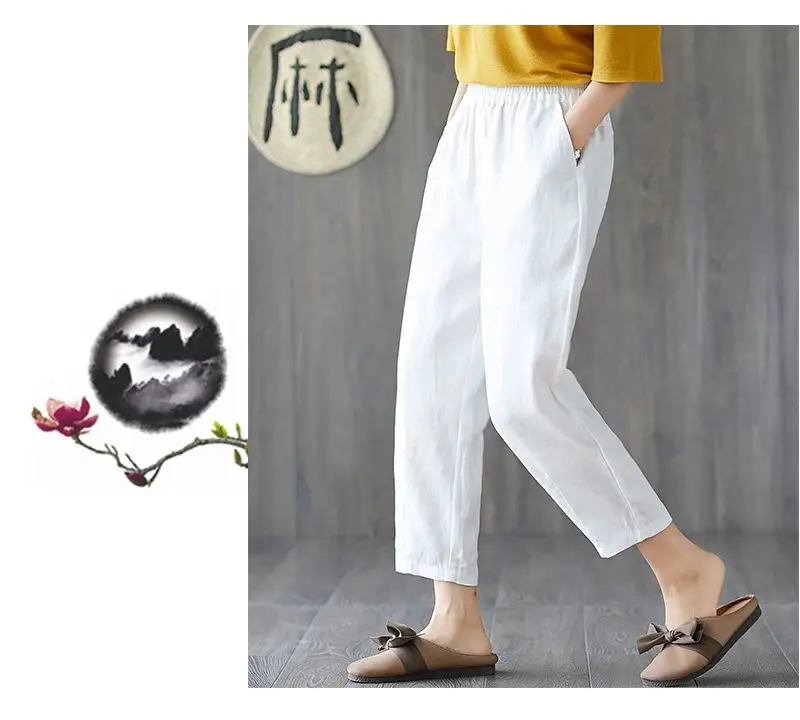 Women Cotton Linen Harem Pants Large Size Nine Point — feature 11