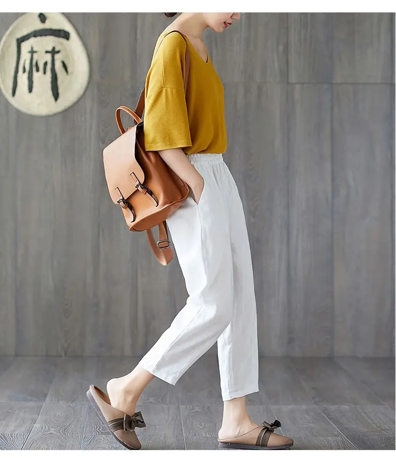 Women Cotton Linen Harem Pants Large Size Nine Point — feature 13