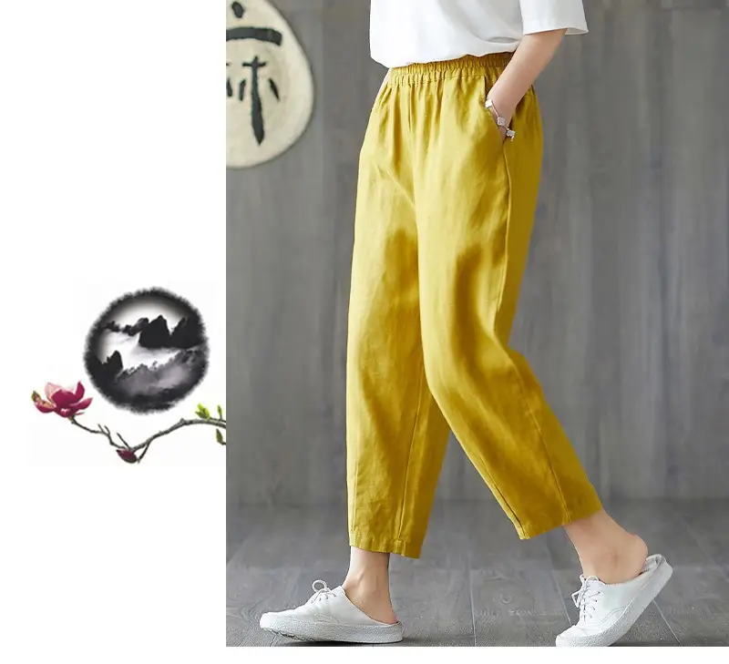 Women Cotton Linen Harem Pants Large Size Nine Point — feature 15