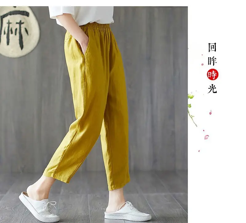 Women Cotton Linen Harem Pants Large Size Nine Point — feature 16